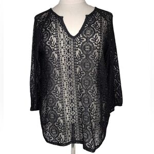 Shelli Segal Laundry Black Lace Blouse S Small Sheer Dark Fairy Whimsigoth Witch